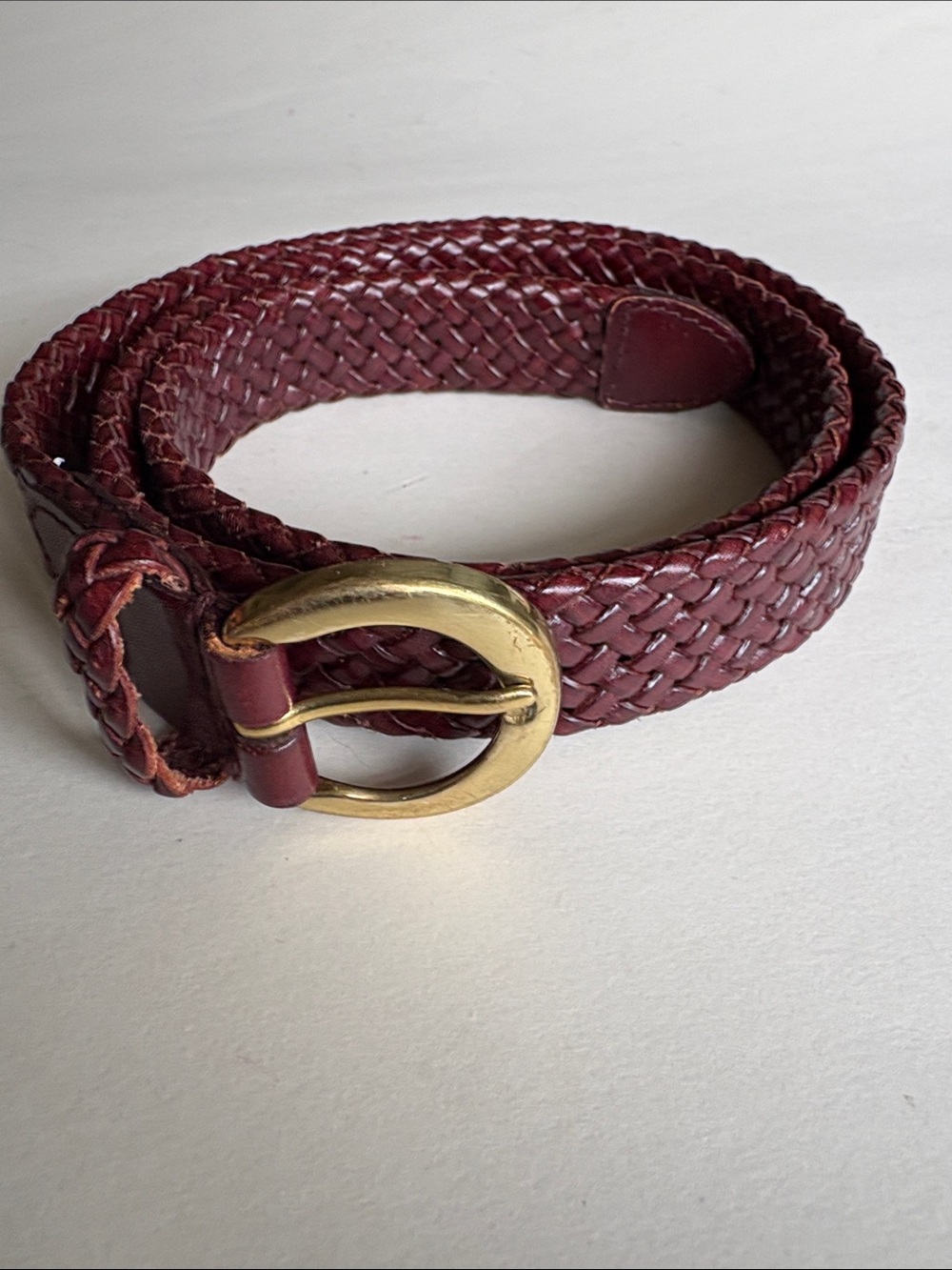 Unused Vintage Talbots Braided Leather Belt Brass Buckle 1” wide Sz M